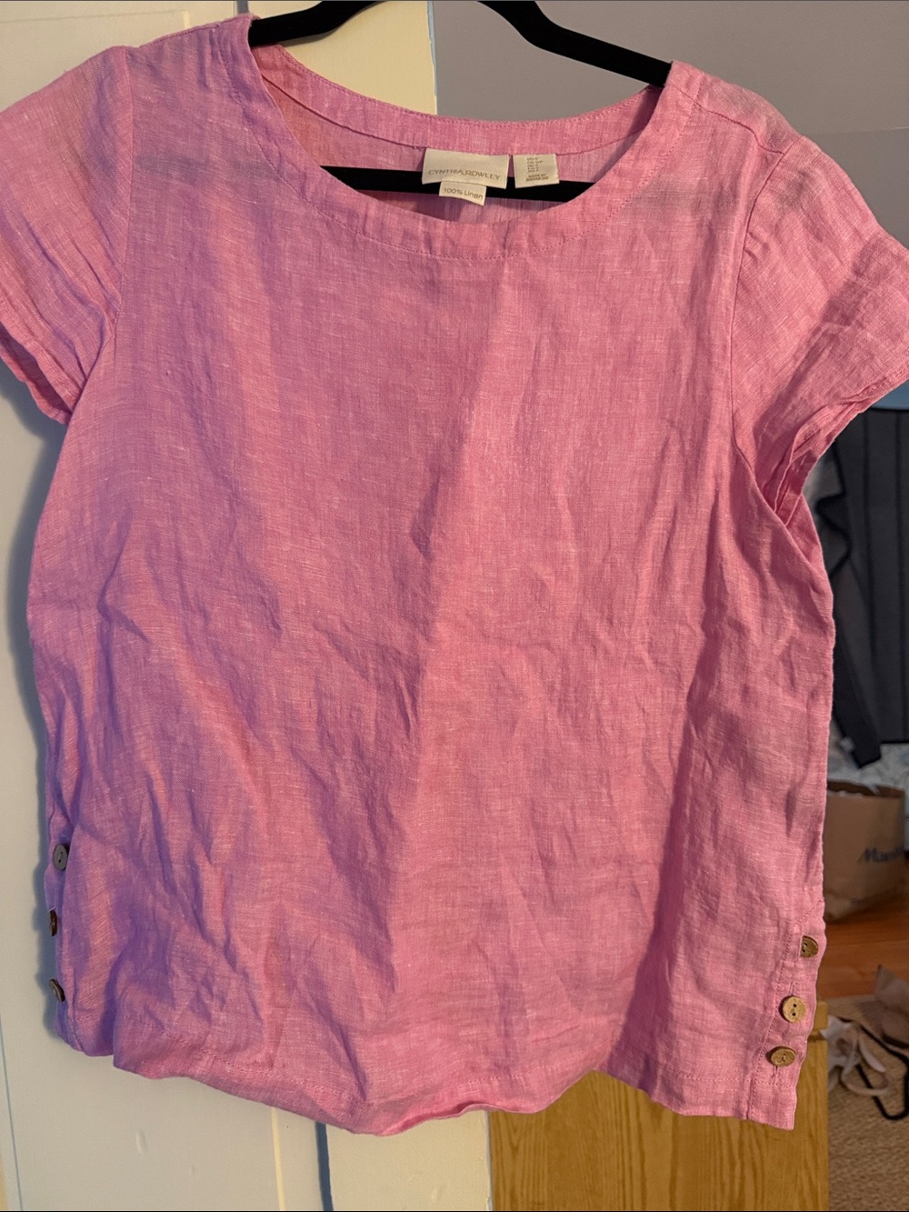 Cynthia Rowley Pink Linen Crewneck Top